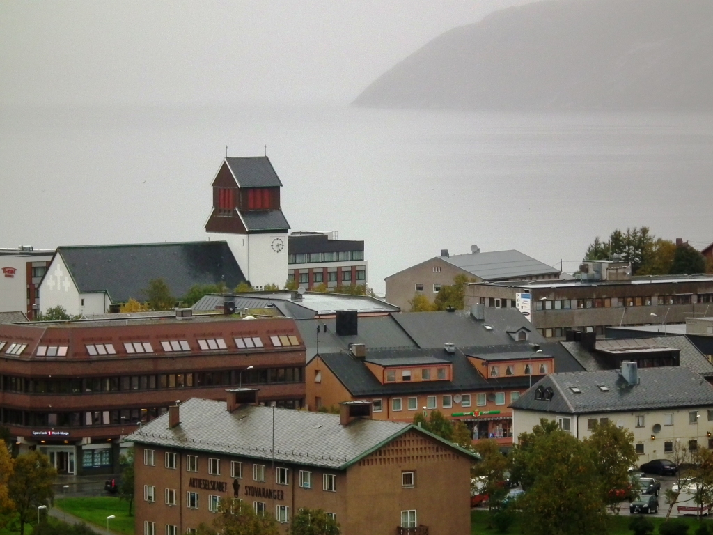 Kirkenes with a foggy Varangerfjord