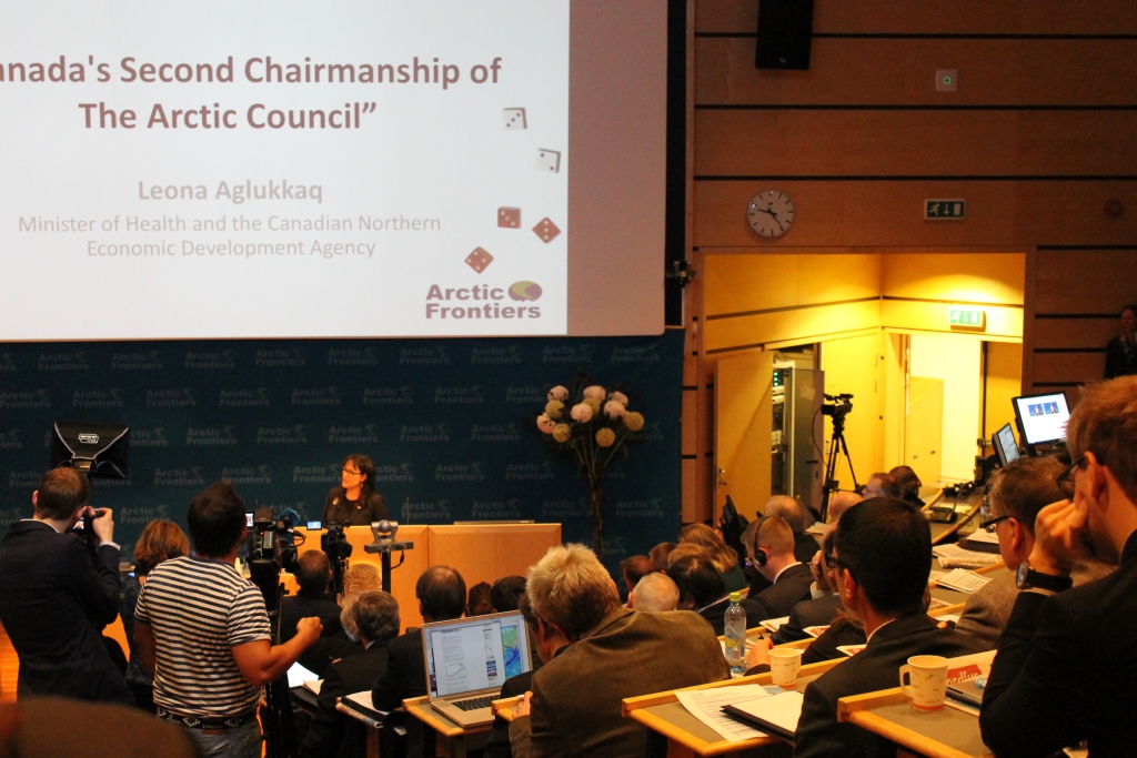 Leona Aglukkaq, Minister of Health and the Canadian Northern Economic Development presents during the policy session