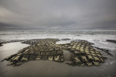 Sinking seawall in Shishmaref in N. Alaska