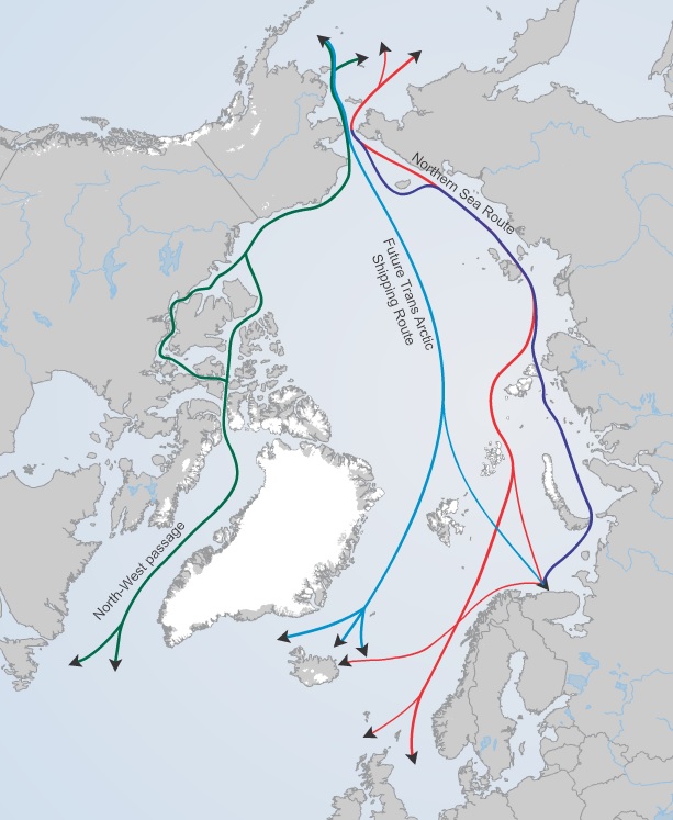 The arctic shipping routes - map