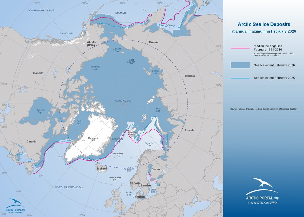 Arctic Portal Map - Arctic Sea Ice Deposits at Annual Maximum February 2026