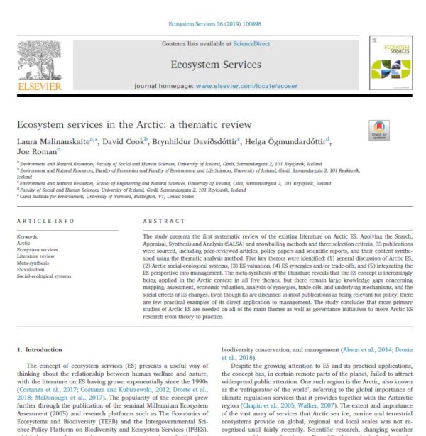 Ecosytem services in the Arctic