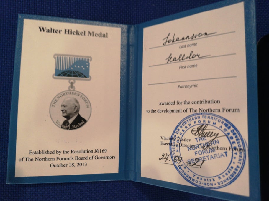 Walter Hickle Medal awarded to Halldór Jóhannsson 