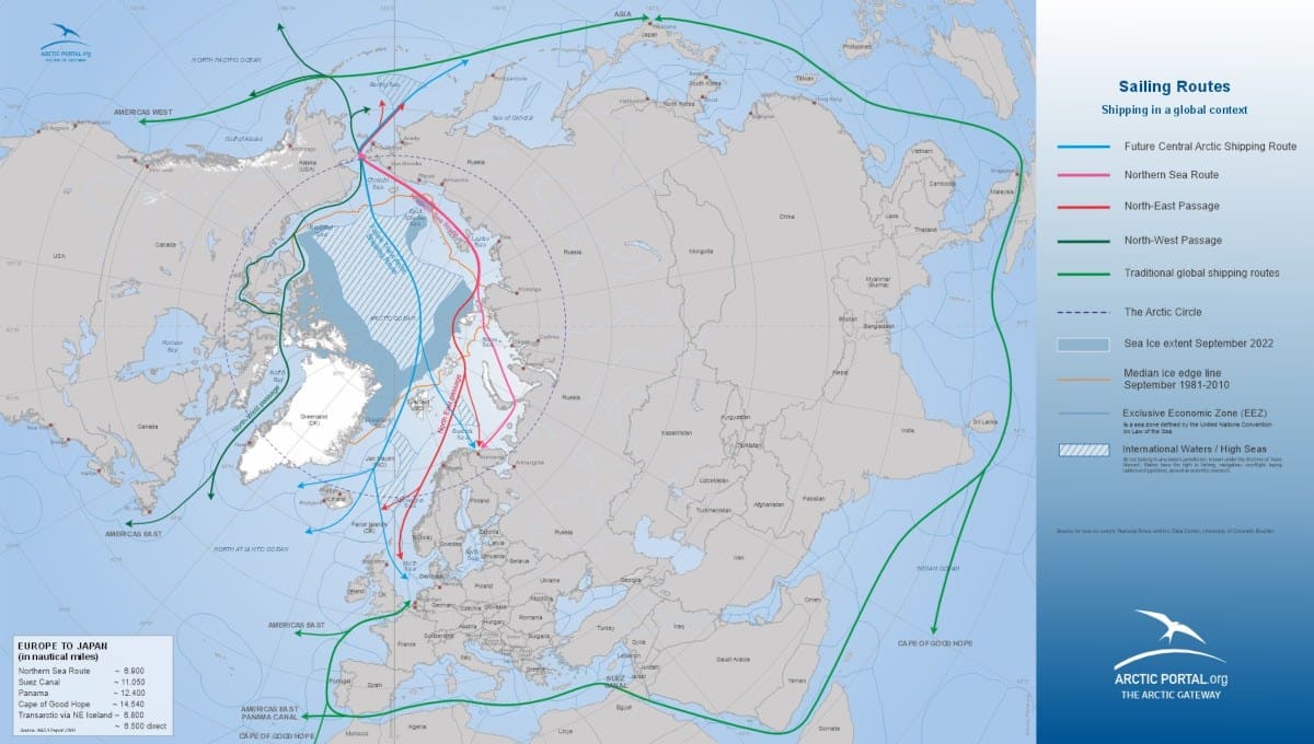 Arctic sailing routes in a global shipping context