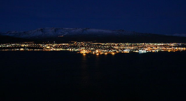 The lights of Akureyri during the night