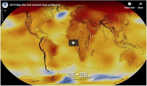 NASA 2019 the 2nd hottest year heatmap