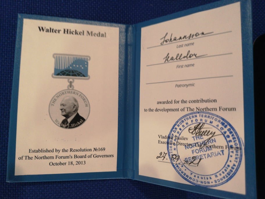 Walter Hickle Medal  awarded to Halldór Jóhannsson 