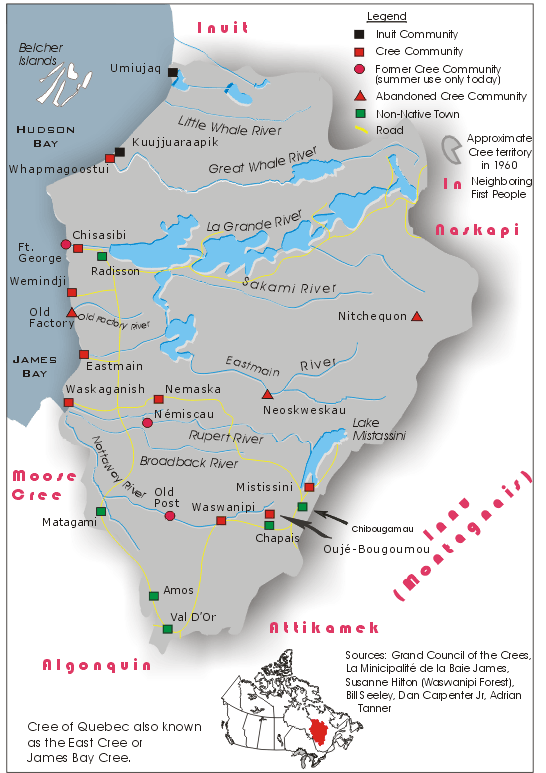 Map of James Bay and Cree communities